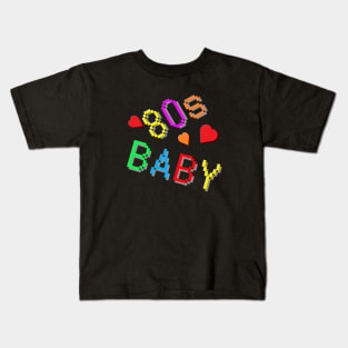 80s Baby. Fun Retro Statement with Hearts. (Black Background) Kids T-Shirt